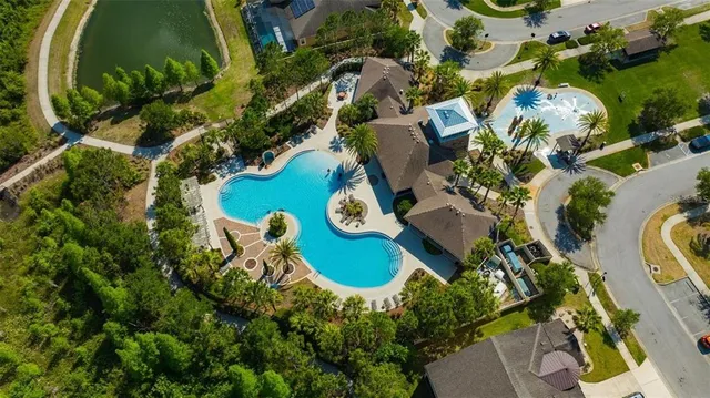 an aerial view of a house having outdoor space
