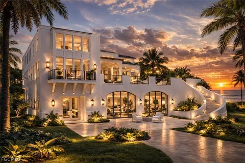 a view of a house with swimming pool and sitting area
