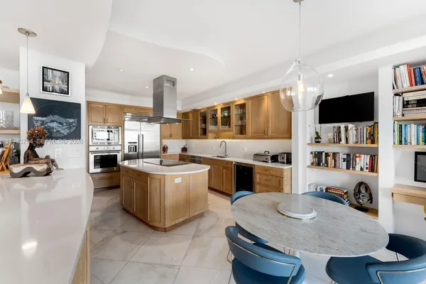 a view of balcony with furniture