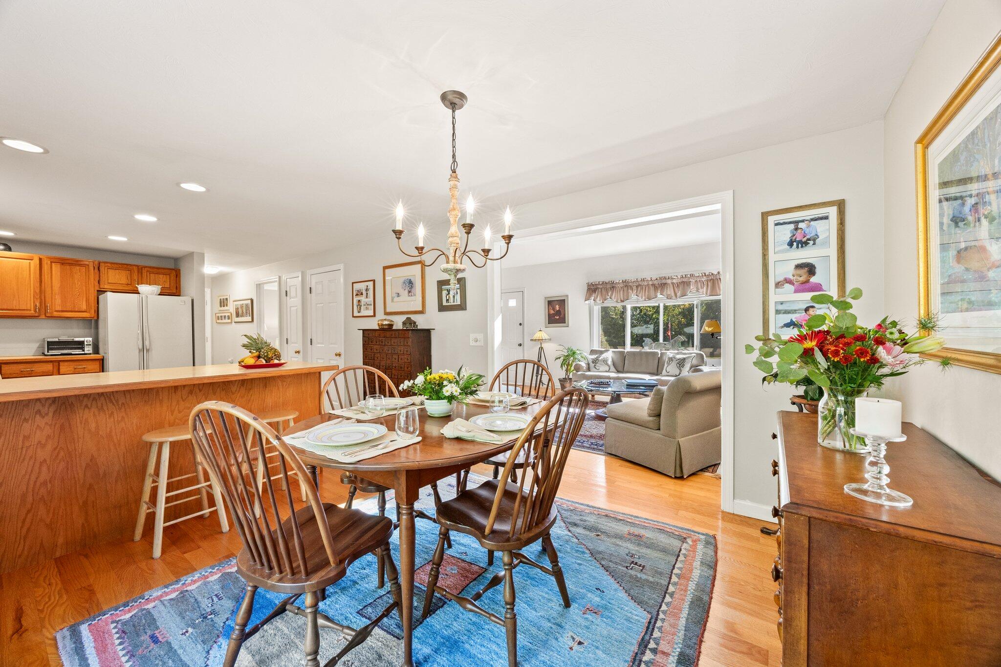 49 River Ridge Road Marstons Mills, MA 02648 - Photo 9 of 37 a dining room with furniture potted plants and wooden floor