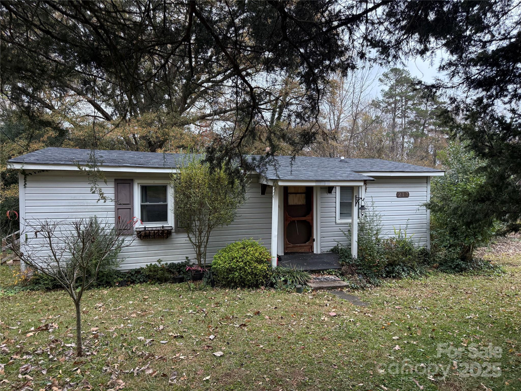 a front view of house with yard and trees