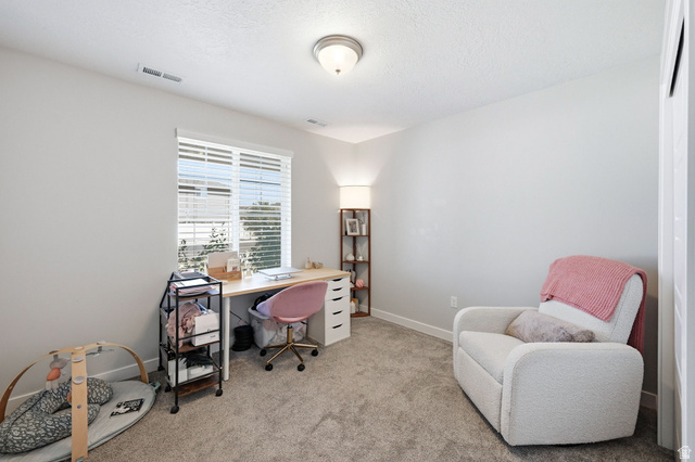 1175 Silver Hollow Road Syracuse, UT 84075 - Photo 25 of 34 Room featuring neutral wall paint, carpet flooring, a window with horizontal blinds, and a flush mount ceiling light fixture