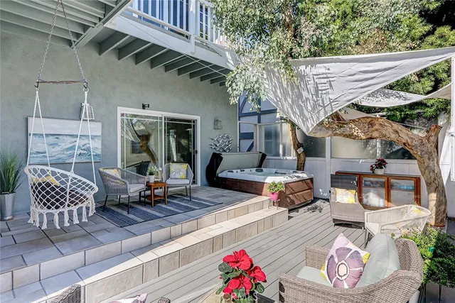 a backyard of a house with seating space