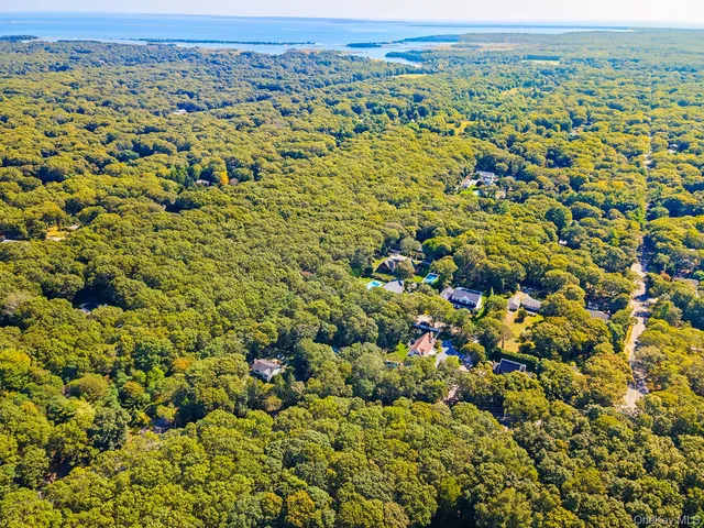 an aerial view of a houses with a lush green hillside