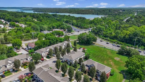 an aerial view of a house with a garden