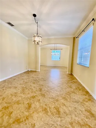 a view of a livingroom with a chandelier