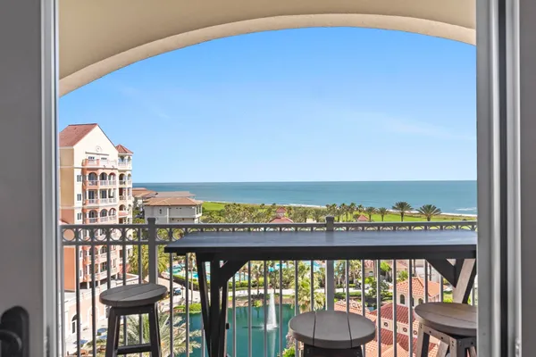 a view of a balcony with an outdoor space