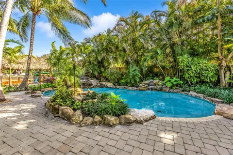 a view of a garden with potted plants