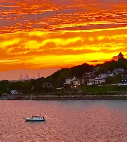 a view of building and lake