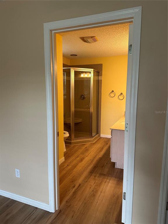 917 Camino Del Rey Drive Lady Lake, FL 32159 - Photo 32 of 46 a view of a hallway with wooden floor and a bathroom