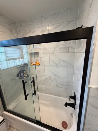 a bathroom with a bathtub