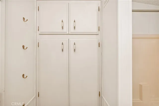 a view of a closet with cabinet