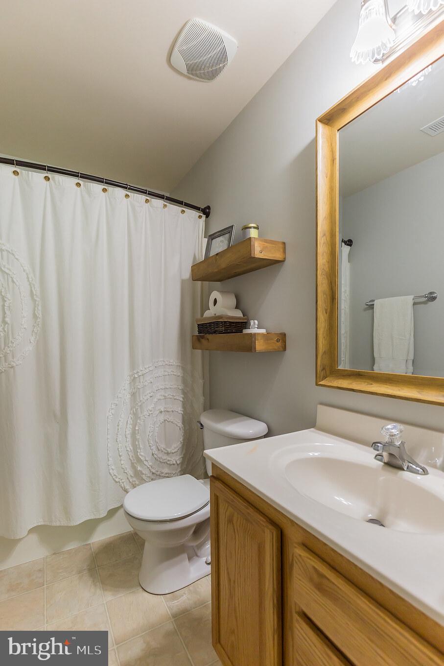 11598 Big Sandy Run Road Lusby, MD 20657 - Photo 16 of 30 a bathroom with a sink a toilet and shower curtain