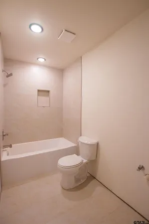 a bathroom with a toilet and a bathtub