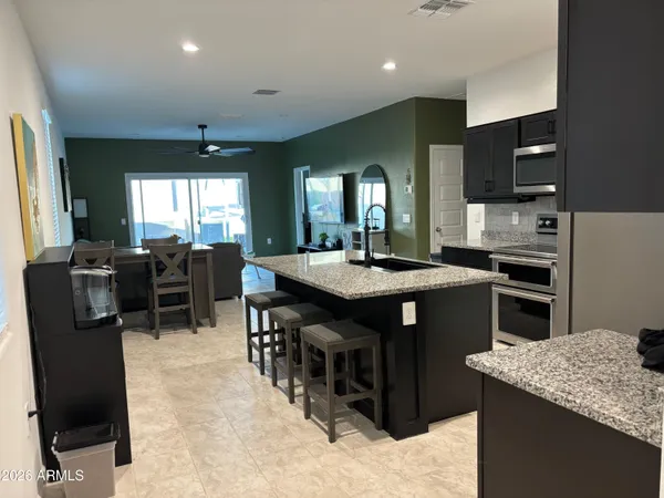 a kitchen with lots of counter top space
