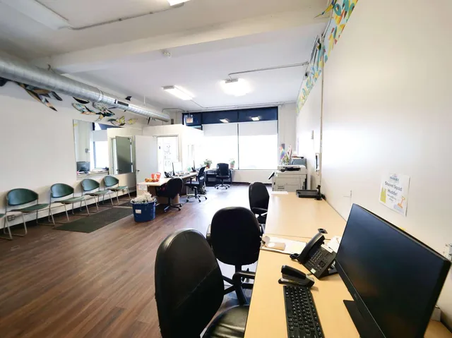 a room with furniture a rug toys and a ceiling fan