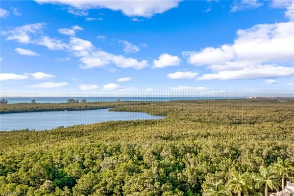 a view of a lake with a city