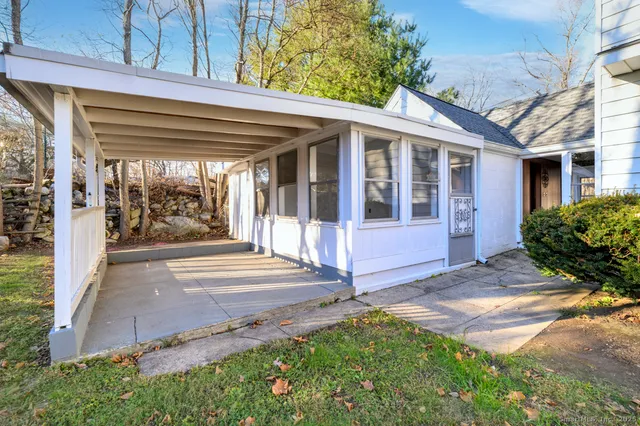 a view of porch with a swimming pool