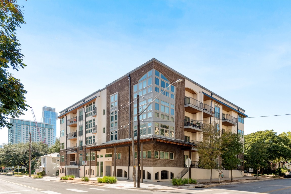 a front view of a building with street