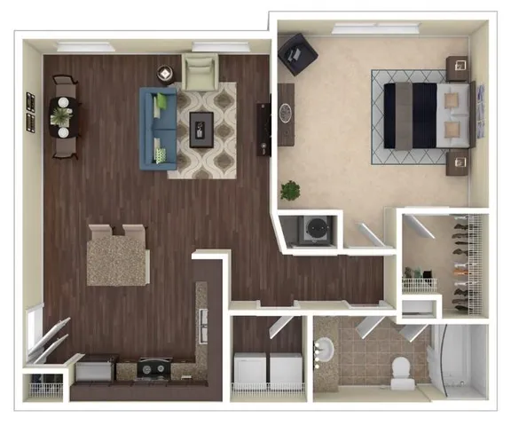 view of a bedroom with bed and mirror