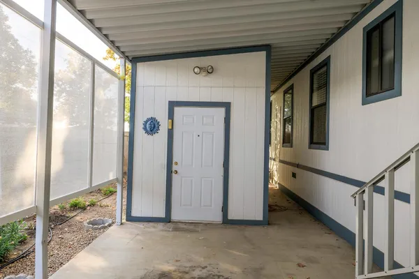 a view of a wooden door