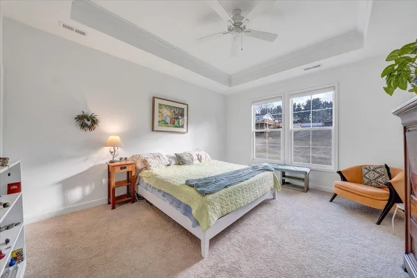 a bedroom with bed and furniture