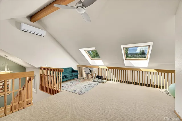 a view of a livingroom with furniture and closet