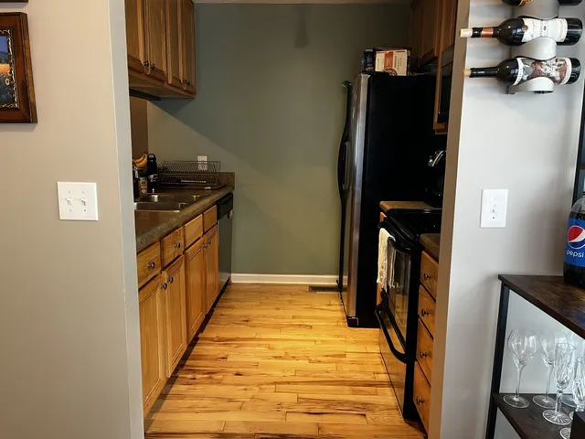 a hallway with cabinets
