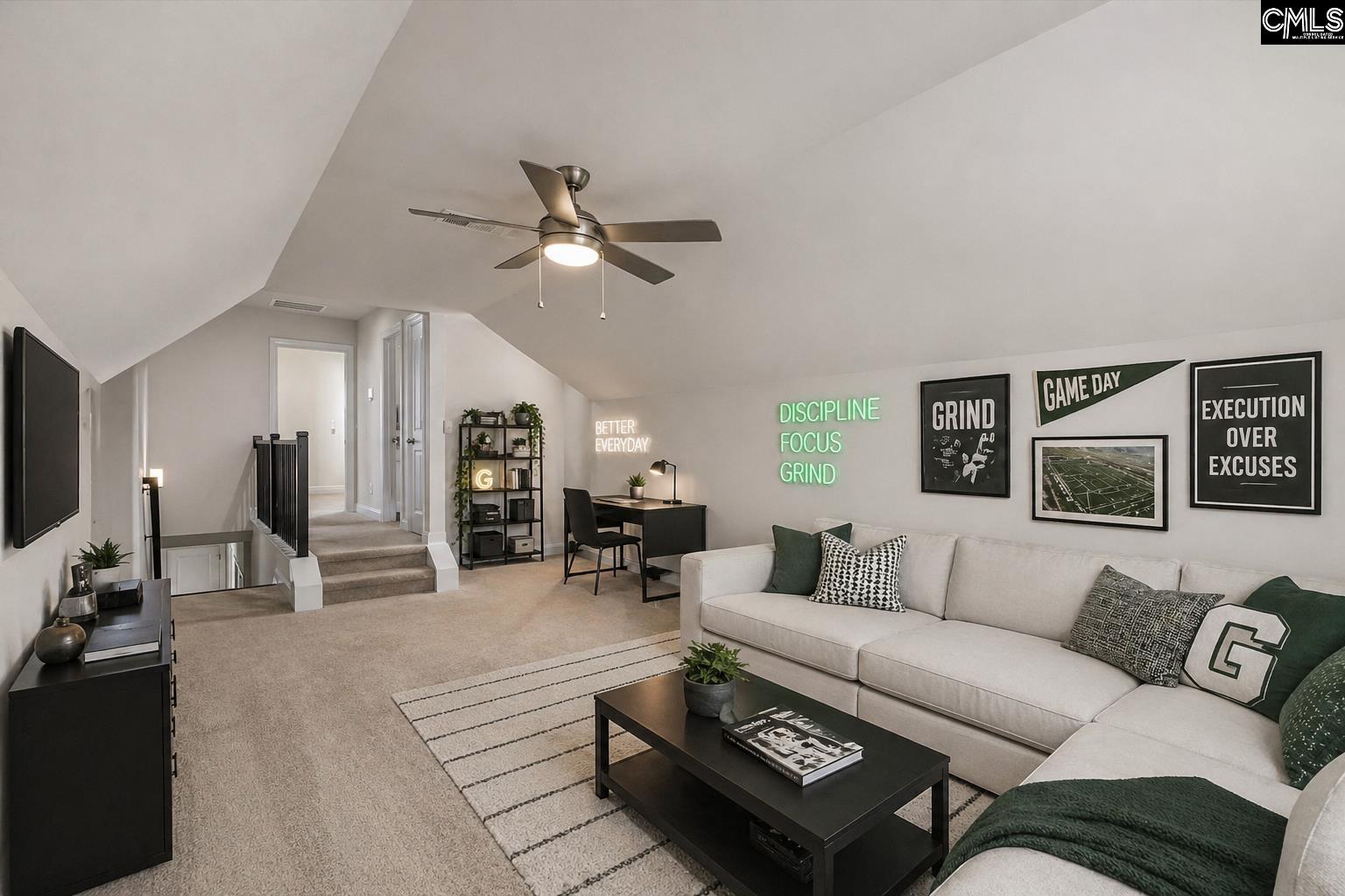 558 Wild Ginger Loop Irmo, SC 29063 - Photo 36 of 42 a living room with furniture a ceiling fan and a rug