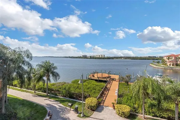 a view of a lake with outdoor space