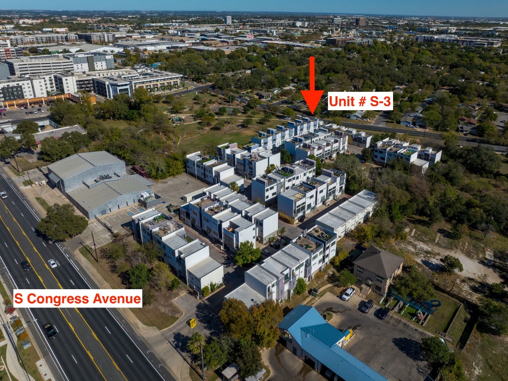 4801 South Congress Avenue, Unit S3 Austin, TX 78745 - Photo 32 of 40 an aerial view of a city with lots of residential buildings