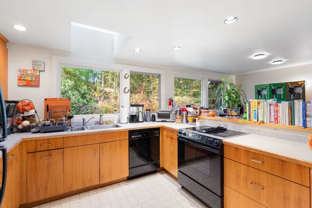 a kitchen with lots of counter top space