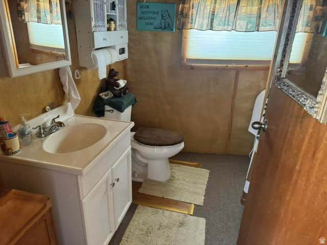 123 North 3rd Manila, UT 84046 - Photo 10 of 15 Bathroom vanity with integrated sink, white cabinetry, and wall-mounted mirror