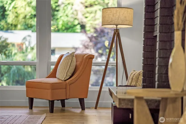 a view of balcony with furniture