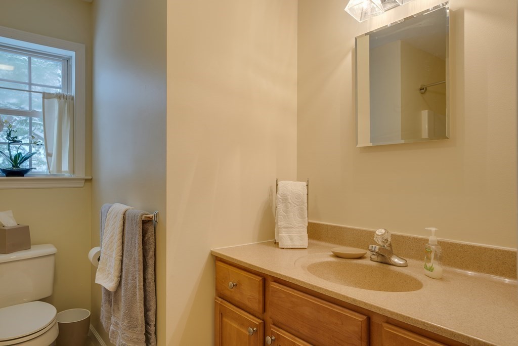 265 Renfrew Street Arlington, MA 02476 - Photo 29 of 39 a bathroom with a granite countertop sink and a mirror