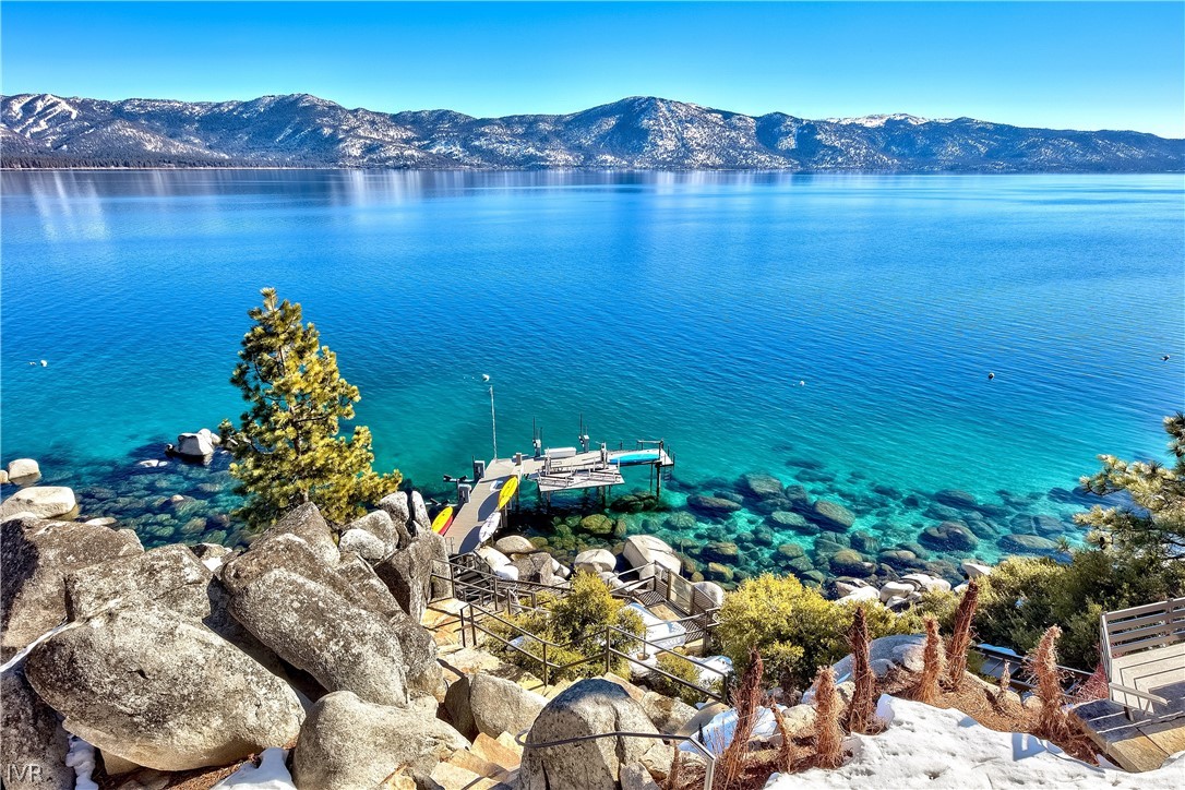 a view of a lake with a mountain