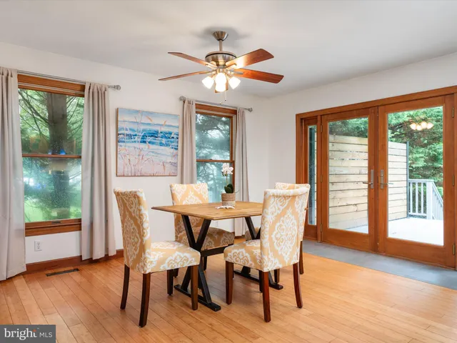 a kitchen with lots of counter top space and dining table