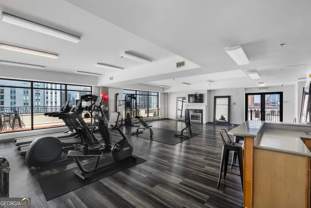 a view of a room with gym equipment