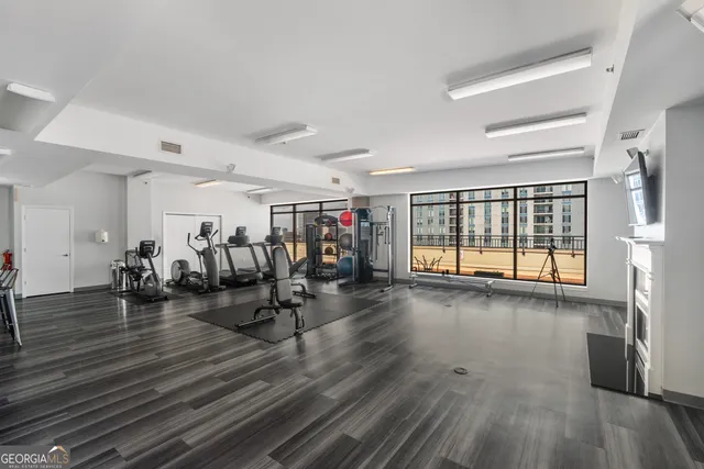 a view of a room with gym equipment