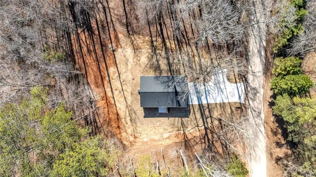 a view of a lake with large trees