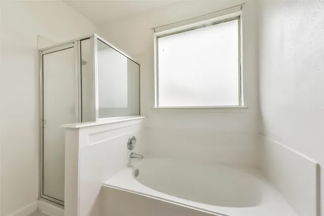 a bathroom with a bathtub
