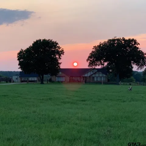 a view of a garden with a house