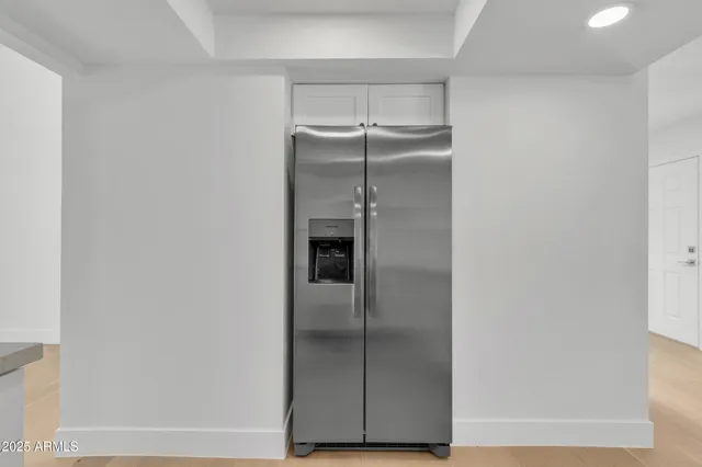 a close view of a refrigerator in kitchen