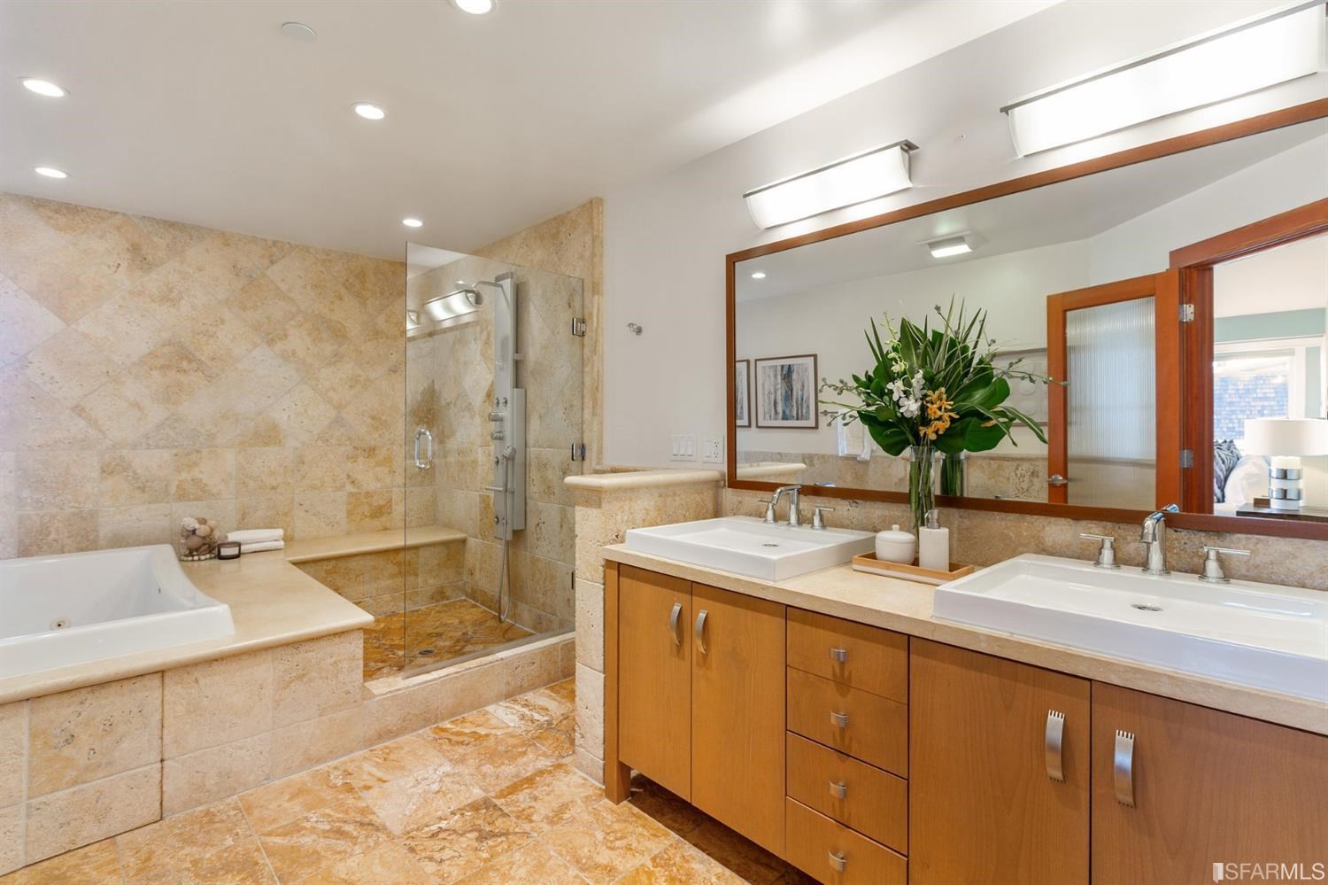 881 Corbett Avenue, Unit 3 San Francisco, CA 94131 - Photo 44 of 78 a bathroom with a double vanity sink mirror and shower