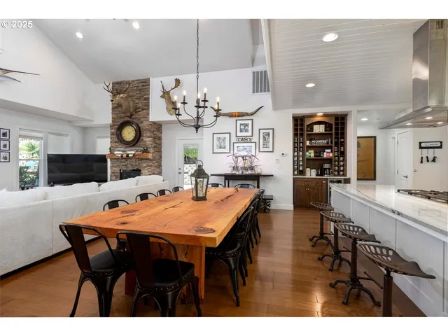 a view of a dining room and livingroom