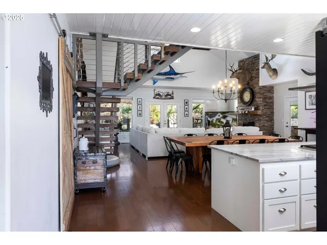 a kitchen with lots of counter top space