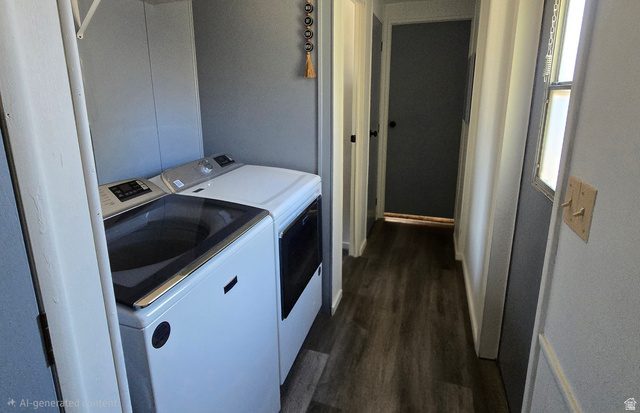 1500 Angel Street North, Unit 53 Layton, UT 84041 - Photo 9 of 20 Dedicated laundry area featuring a washer and dryer, adjacent to a hallway with wood-finish flooring