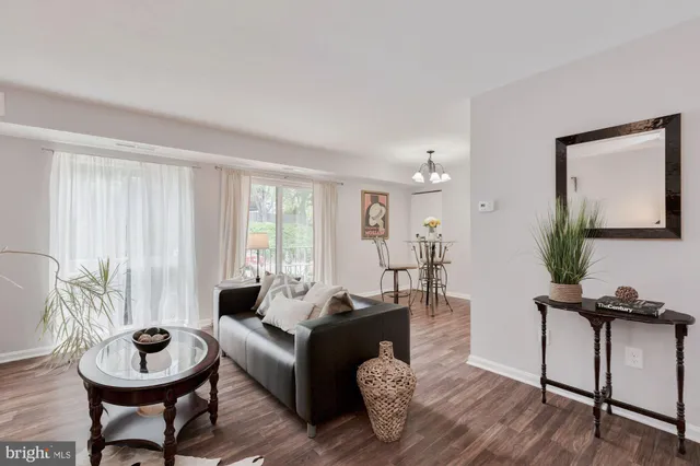 a living room with furniture a window and a potted plant