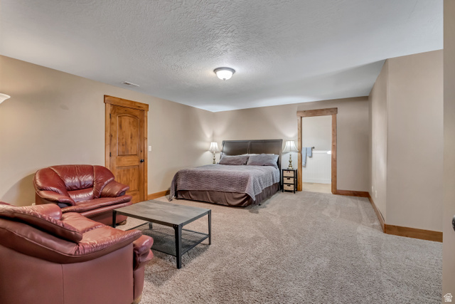 896 West 675 South Mapleton, UT 84664 - Photo 32 of 77 Bedroom featuring light carpet and a textured ceiling