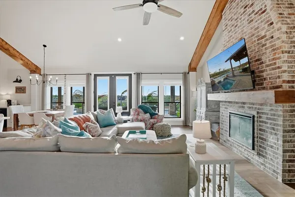 a living room with furniture and a rug